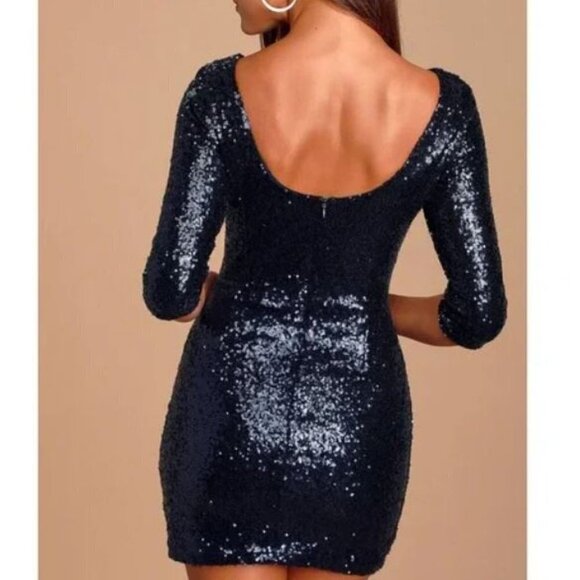 LuLu’s Delightful Ways Navy Blue Sequin Mini Dress Size Small (2/4) - Picture 3 of 14